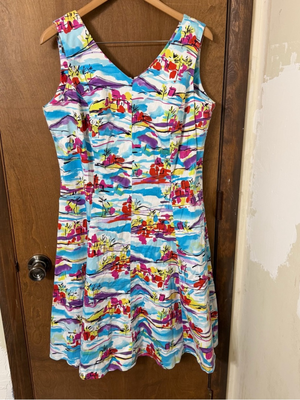 R&K Originals 14W Sleeveless V-Neck Multicolor Midi Dress